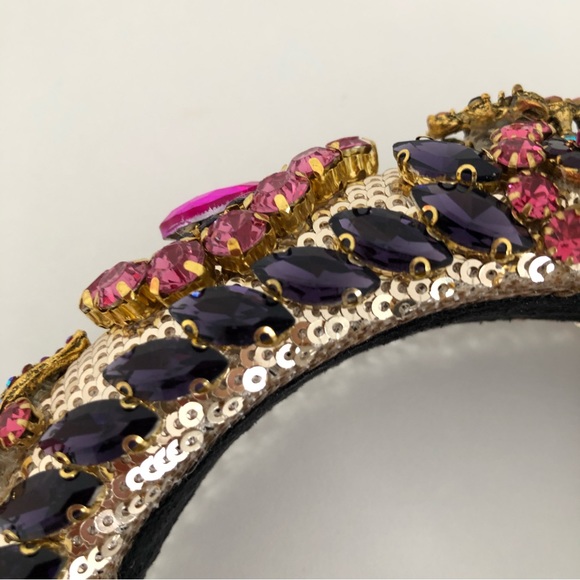 Handmade Hairband Headband Gold Pink Multicoloured Rhinestone Wedding Occasion - Picture 9 of 16